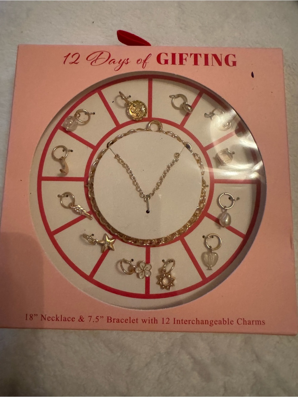 Gold Tone 12-Day Charm Necklace and Bracelet Set